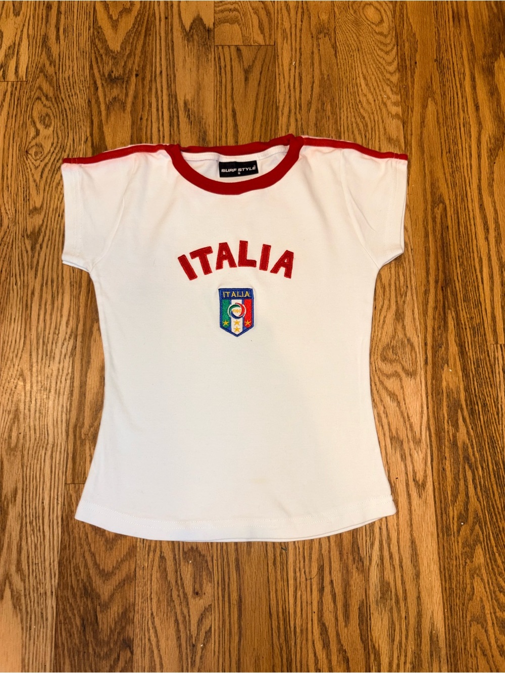 Surf Style Italia Graphic Ringer Baby Tee White Red Small S